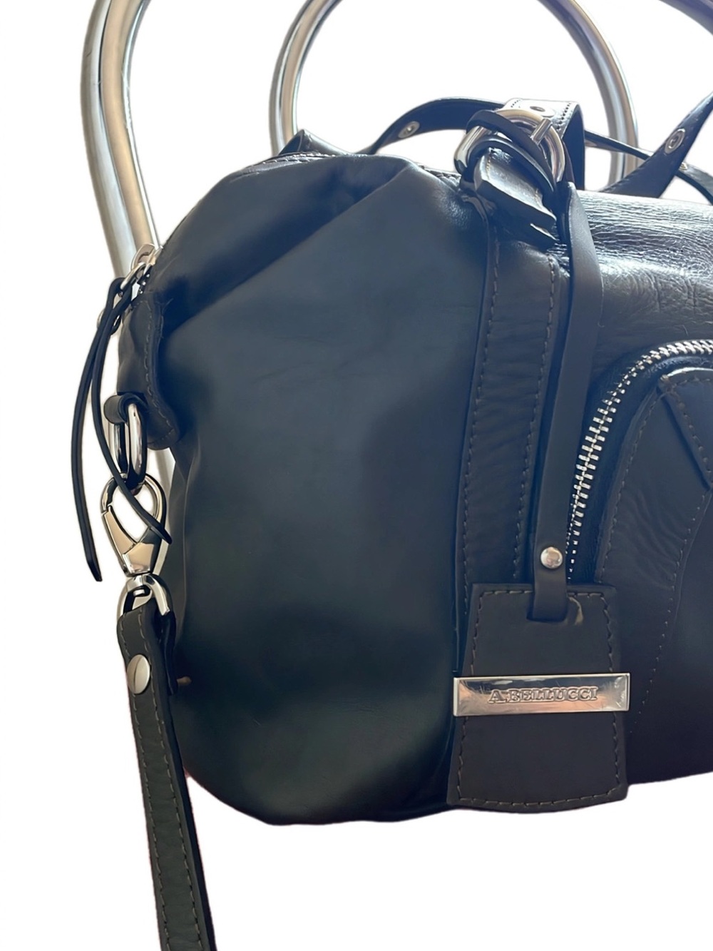 A. Bellucci- Dark Green Leather Bag with removable crossbody strap - Picture 2 of 10